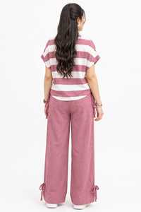 Conjunto Deportivo de Verano 2 en 1 OneTen Apparel para Mujer, Top de Manga Corta con Cuello Redondo y Estampado a Rayas y Pantalones Anchos - Product Image 3