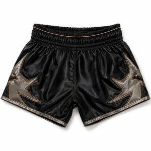 Shorts de boxe unisexe noirs avec imprimé étoile dorée, respirants, durables, légers, séchage rapide, en polyester, pour arts martiaux, sans coutures - Product Image 1