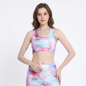 Women's Tie Dye Yoga Sports <b>Bra</b> Neck <b>Racerback</b> Medium Support Breathable Spandex Polyester Removable Pads Print - Product Image 3