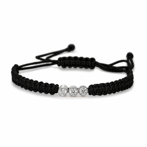 Bracelet Macramé Classique à Trois Pierres en Diamants CVD de Couleur F, Taille Brillant, Plaqué Rhodium, Cordon Réglable, Or 14K - Product Image 3