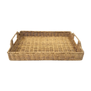 Plateau en rotin élégant, rectangulaire, avec poignées tressées, en matériau naturel, pour table basse, rangement alimentaire, outil de service, vente en gros - Product Image 1