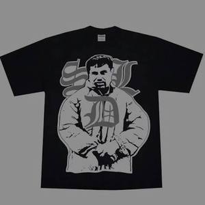 T-shirt blanc à manches courtes pour homme Sdl, imprimé sur le devant, style streetwear, en jersey de coton, coupe ample, col à capuche, style vintage, respirant - Product Image 5