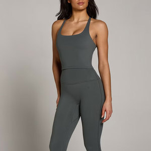 Custom Ladies <b>Strappy</b> Back Design Solid Pattern Gym Sleeveless High Quality Four Way Stretch Yoga Wear Body Fit Tank <b>Top</b> - Product Image 3