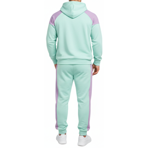 Ensemble de survêtement pour homme OEM menthe et lavande – Sweat à capuche raglan avec empiècements contrastants et pantalon coupe ajustée - Product Image 2