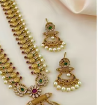 Parure de bijoux ethniques en laiton plaqué or imitation, collier et boucles d'oreilles, pour femmes et jeunes filles, idéale pour mariages, fêtes, tenues de mariée, idée cadeau - Product Image 2