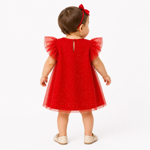 Vestido de fiesta de tul con purpurina para niñas pequeñas con cuello con volantes florales |   Vestido de Princesa para Cumpleaños - Product Image 5
