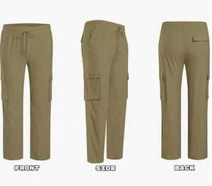 Pantalon cargo en coton vert olive pour hommes, avec cordon de serrage, taille élastique, coupe droite, léger, décontracté, respirant, pour l'été - Product Image 6