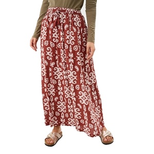 Women's Long Flowing Crepe Terracotta <b>Skirt</b> High Waist <b>Elastic</b> Band Drawstring Front 100% Viscose Lightweight Casual Summer Wear - Product Image 6