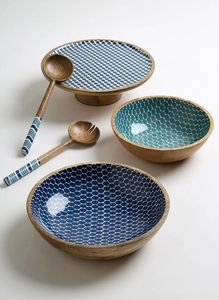 Bol de service en bois de manguier naturel de haute qualité avec intérieur en émail blanc, style moderne, décoratif pour la cuisine et la décoration intérieure - Product Image 5