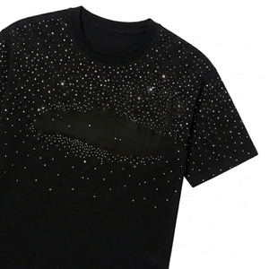 Camiseta de Alta Calidad Estilo Y2K Punk Grunge con Pedrería, Cuello Redondo, Color Sólido, Manga Corta, Corte Holgado, Algodón Grueso para Hombre - Product Image 2