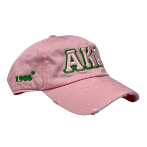 หมวกแก๊ปสีชมพู AKA Pink Hat แบบดิสเทรส พร้อมตัวอักษรปักสีเขียว ปรับขนาดได้ ผลิตจากผ้าฝ้าย เหมาะสำหรับใส่ลำลองหรือเล่นกีฬากลางแจ้งสำหรับผู้หญิง - Product Image 3