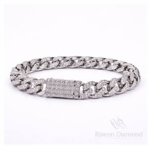 Bracelet de luxe pour homme en or blanc 18 carats, entièrement pavé de diamants cubains et de pierres de laboratoire, avec fermoir sécurisé, bracelet de poignet imposant - Product Image 3