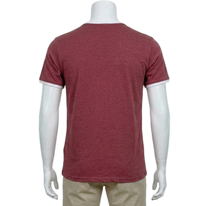 T-shirt à manches courtes pour homme, couleur marron, col rond, coupe classique, tricoté, décontracté, couleur unie, design avec bordure contrastée, avec poche zippée sur le devant - Product Image 2
