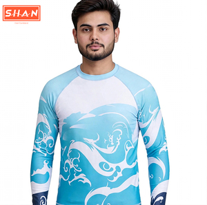 SHAN Maillot de bain anti-UV à manches longues pour homme, imprimé par sublimation, motif vague bleue, en polyester, tailles adultes - Product Image 1