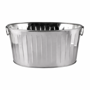 Cubo ovalado grande de metal para vino y cerveza de acero inoxidable con diseño de rayas para fiestas y bebidas - Product Image 1