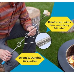 Lot de 6 brochettes rotatives extra résistantes en acier inoxydable pour la cuisson des guimauves, avec articulations renforcées, pour foyer et accessoires de cheminée - Product Image 3