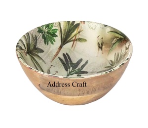 Vente en gros de bol à fruits Nouveau style de produit bol en bois décoratif émail autocollant imprimé bol de service maison hôtel restaurant utilisation - Product Image 1
