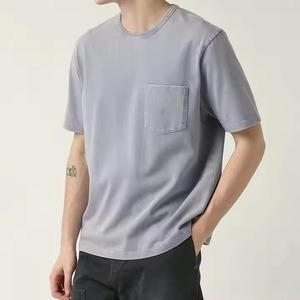 เสื้อยืดคอกลมแขนสั้นสีเทาสำหรับผู้ชาย ผ้าฝ้ายเจอร์ซีย์ถัก 100% สีพื้น สวมใส่สบาย ทรงปกติ - Product Image 1