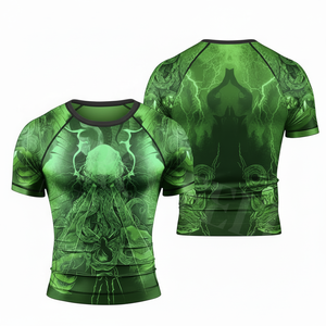 เสื้อเชิ๊ตใส่เล่นกีฬาแบบรัดรูปสีพื้นเสื้อเชิ๊ตป้องกันผื่นขึ้นโลโก้ตามสั่งสำหรับเล่นยิมฟิตเนส MMA BJJ - Product Image 4