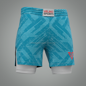 กางเกงขาสั้นเล่นฟิตเนสเล่นกีฬาแบบ2-in-1สำหรับผู้ชายกางเกงขาสั้นผ้าไนลอนอัดเหงื่อสำหรับ100% มีซิปสีพื้นแบบลำลอง - Product Image 2