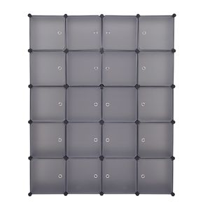 20 Contenitori Cubici Impilabili in Plastica Grigia, Armadio Modulare Multifunzionale con Asta Appendiabiti, Organizzatore - Product Image 1