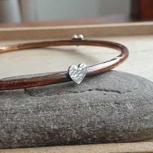 Belladec Handcrafted Red Copper <b>Bangle</b> <b>Bracelet</b> with Heart Charm Minimalist Artisan Jewelry Elegant Daily Wear Gift for Women - Product Image 6
