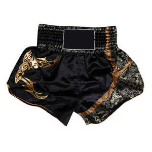 Shorts de Muay Thai Black Gold Dragon en satin professionnel pour compétitions d'arts martiaux d'élite - Product Image 1