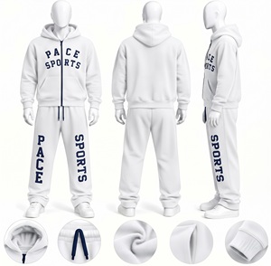 Ensemble survêtement homme en molleton épais bleu marine avec sweat à capuche zippé et pantalon de jogging – Vêtements d'hiver streetwear en gros - Product Image 2