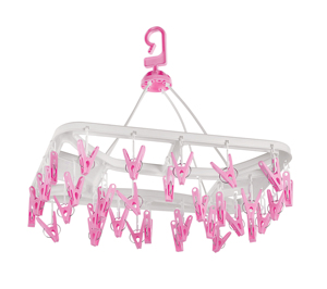 32 Clip Square <b>Clothes</b> <b>Drying</b> <b>Rack</b> With 32 Pink Clips Hook Type Plastic Hanger For Laundry Room Durable <b>Foldable</b> Design - Product Image 1
