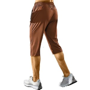 Shorts Capri Bleus pour Hommes Séchage Rapide Taille à Cordon de Serrage Poche Zippée Vêtement de Sport Décontracté Léger Respirant Mélange de Coton OEM ODM - Product Image 4