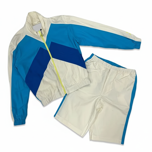 Ensemble de survêtement unisexe color block à manches longues, col montant, fermeture éclair, poches latérales, en polyester léger, idéal pour le printemps - Product Image 1