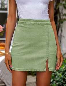 Jupes en jean mini vintage décontractées à taille naturelle avec logo personnalisé, prix abordable, pour femmes, en coton de haute qualité, respirantes et confortables - Product Image 2