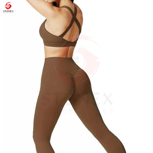 2pcs Yoga Set Women Gym Set Workout Clothes Sports Suits High Waist Leggings <b>Cross</b> Straps Fitness Bra <b>Top</b> Running Yoga Set - Product Image 2