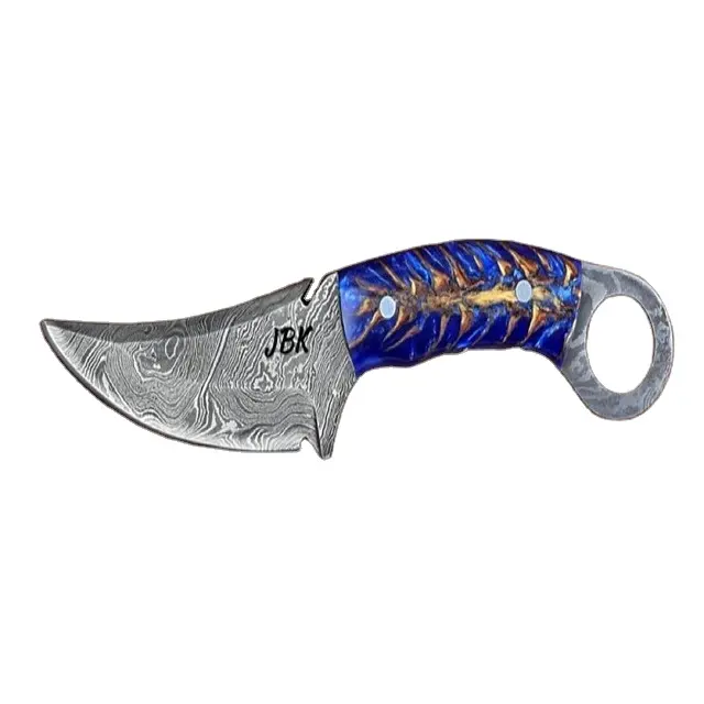 Couteau de chasse fait main Bushcraft couteau à lame fixe couteau de Camping en acier damas avec gaine en cuir VG10