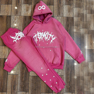 Custom Logo Men Sweatsuit Flared Sweatpants and Hoodie Sets Unisex Tracksuit Puff Print Hoodies Flare Sweat <b>Pants</b> Set - Product Image 1