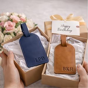 Luxury Personalized Genuine Leather Luggage Tags Privacy Cover Suitcase <b>Name</b> <b>Labels</b> Travel Bag Tags Logo LMP-0240 - Product Image 4