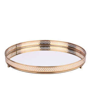 Gran bandeja de espejo de metal con grabado de oro/níquel, vajilla multiusos/cesta de almacenamiento de utensilios de cocina incluida - Product Image 1