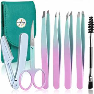 Ensemble de 7 pinces à épiler pour femmes, pinces de précision pour les poils du visage, avec ciseaux courbés et rasoir à sourcils pour les poils incarnés - Product Image 1