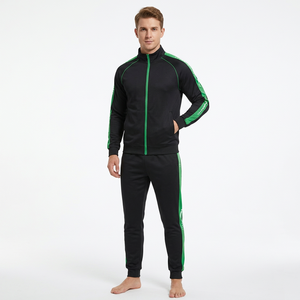 Ensemble de survêtement sportif pour homme noir et vert, fermeture éclair intégrale, séchage rapide, polyester, coupe classique, poches latérales, idéal pour l'automne - Product Image 6