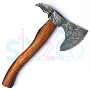 Hache à barbe personnalisée en acier Damas à lame pleine, manche en bois, hache de chasse et de camping, véritable hache de guerre avec étui en cuir, cadeau idéal - Product Image 2