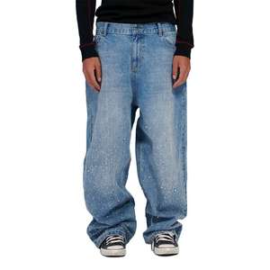 Pantalones vaqueros anchos de pierna recta con decoración de diamantes de imitación y pedrería completa para hombre, ideales para el verano. - Product Image 4