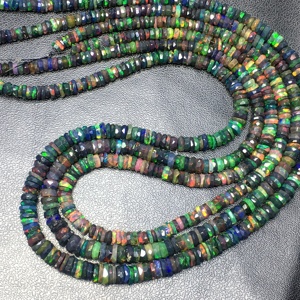 Perles rondes en opale éthiopienne noire naturelle en gros 2mm-6mm fabrication de bijoux en pierres précieuses à facettes multicolores-qualité incroyable - Product Image 6