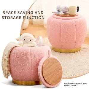 Modern Round Floral Storage Ottoman Soft Padded Teddy Velvet Footstool with Accent Small Table Plant Stand - Product Image 3