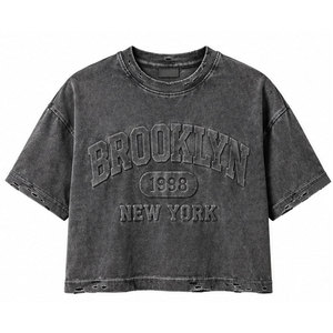 Camiseta Urbana de Moda Personalizada con Estampado en Relieve, Camiseta Vintage con Gráficos, Camiseta Corta Desgastada, Camiseta Holgada Informal de Estilo Urbano Hip Hop - Product Image 1