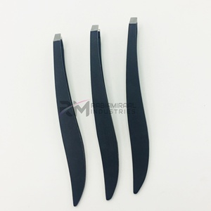 Pinzas para Cejas Personalizadas RMI con Recubrimiento de Polvo Negro / Punta Plateada de Acero Inoxidable, Juego de Pinzas de Punta Recta - Product Image 1