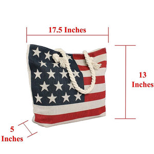 Club Hub Industries American Flag Tote <b>Bag</b> Stars Stripes Women <b>Beach</b> Rope Handle Genuine Leather Red White Blue <b>Large</b> Capacity - Product Image 6