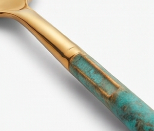 Ensemble de couverts Glam Gold avec manches turquoise, passe au lave-vaisselle, parfait pour les mariages et les dîners. - Product Image 2