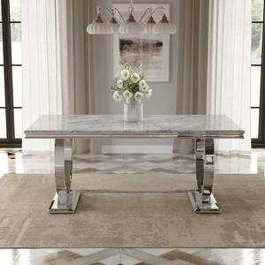 ชุดโต๊ะอาหารและเก้าอี้ 9 ชิ้น สแตนเลสสตีล ทันสมัย หรูหรา ทนทาน เป็นมิตรกับสิ่งแวดล้อม หน้าท็อปหินอ่อน สำหรับบ้าน โรงแรม อพาร์ทเมนท์ วิลล่า - Product Image 2