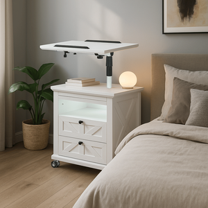 Lockable Wheel <b>Nightstand</b> with Multiple Storage Drawers and USB Port for Living Room Use - Product Image 3