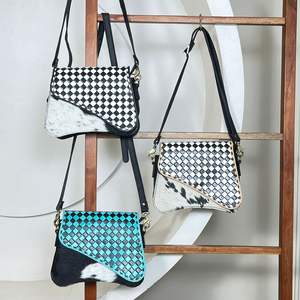 Sac bandoulière élégant en cuir de vachette fait main par un designer, sac à rabat à carreaux, sac à bandoulière style western, vente en gros OEM personnalisée - Product Image 4